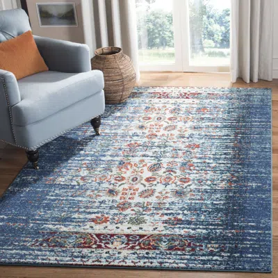 Safavieh Monaco Machine Made Area Rug, Blue / Ivory Traditional Style Easy Care In Blue
