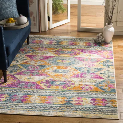 Safavieh Madison Machine Made Area Rug, Blue / Fuchsia Bohemian Style Easy Care In Multi