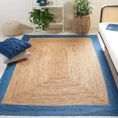 Safavieh Natural Fiber Machine Made Area Rug, Natural / Blue Country Floral Style Easy Care In Blue