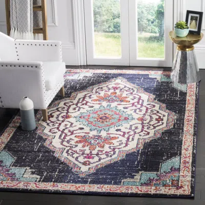 Safavieh Monaco Machine Made Area Rug, Black / Blue Traditional Style Easy Care In Multi