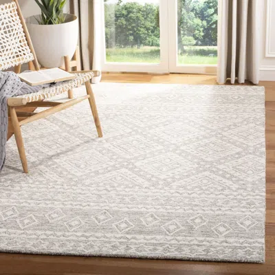 Safavieh Micro-loop Hand Made Area Rug, Dark Grey / Ivory Bohemian Style Non-shedding In Neutral