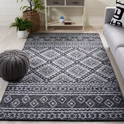 Safavieh Micro-loop Hand Made Area Rug, Black / Ivory Bohemian Style Non-shedding In Gray