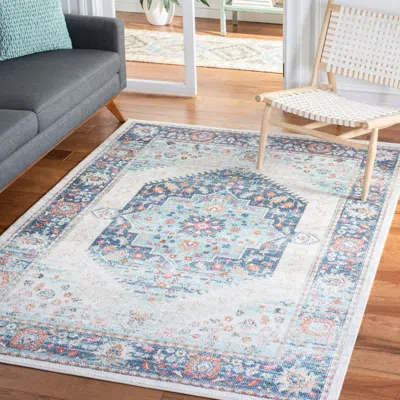 Safavieh Phoenix Machine Made Area Rug, Ivory / Blue Traditional Style Easy Care In White