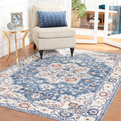 Safavieh Olympia Machine Made Area Rug, Blue / Ivory Traditional Style Easy Care In Blue