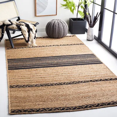 Safavieh Natural Fiber Hand Made Area Rug, Natural / Black Coastal Style Non-shedding In Brown