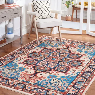Safavieh Riviera Non-slip Machine Washable Area Rug, Blue / Beige Traditional Style Easy Care In Multi