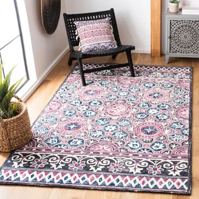 Safavieh Micro-loop Hand Made Area Rug, Ivory / Pink Bohemian Style Non-shedding In Multi