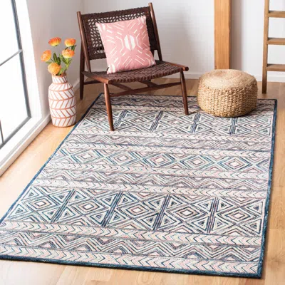 Safavieh Micro-loop Hand Made Area Rug, Pink / Blue Bohemian Style Non-shedding In Multi