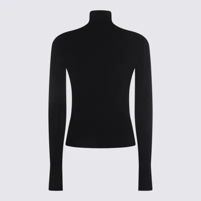 Blumarine Turtleneck Knit With Ribbed Texture And Lace Inserts In Black