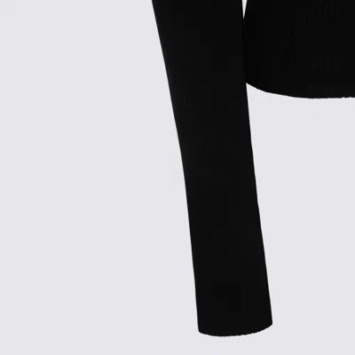 Blumarine Turtleneck Knit With Ribbed Texture And Lace Inserts In Black