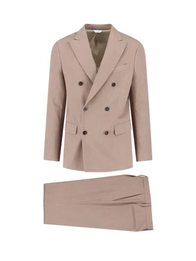 Boglioli Tailored Double-breasted Suit With Notched Lapel And Textured Fabric In Neutral