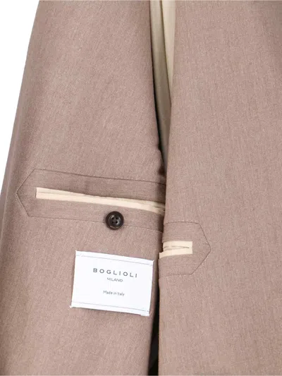 Boglioli Tailored Double-breasted Suit With Notched Lapel And Textured Fabric In Neutral