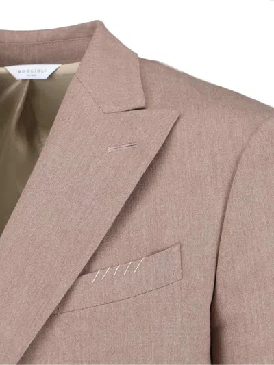 Boglioli Tailored Double-breasted Suit With Notched Lapel And Textured Fabric In Neutral