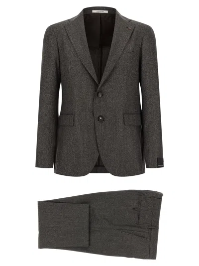 Tagliatore Micro Houndstooth Pattern Wool Suit With Blazer And Tailored Pants In Black