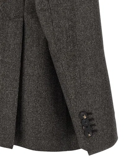 Tagliatore Micro Houndstooth Pattern Wool Suit With Blazer And Tailored Pants In Black