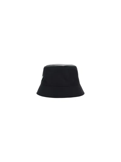 Prada Logo-embellished Shell Bucket Hat In Black