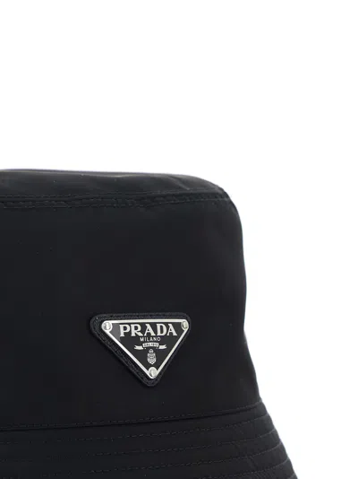 Prada Logo-embellished Shell Bucket Hat In Black