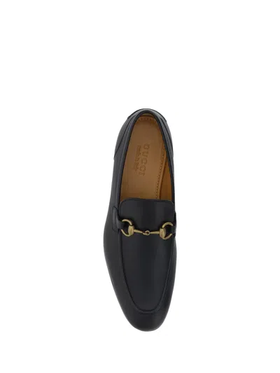 Gucci Women Black Calf Leather Moc Stitching Signature Horsebit Detail Almond Toe Slip-on Style Bran In Black