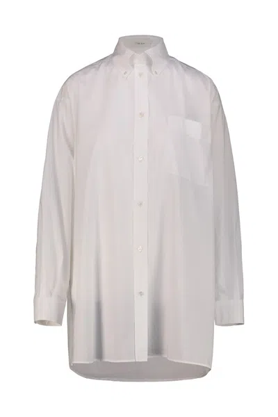 The Row Victoria Oversized Button-front Shirt In Gray
