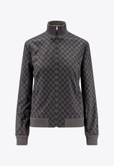 Gucci Gg Supreme Zip-up Bomber Jacket In Gray