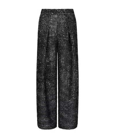 Giorgio Armani Single-pleat Jersey Trousers With A Flocked Print And Sequins In Black