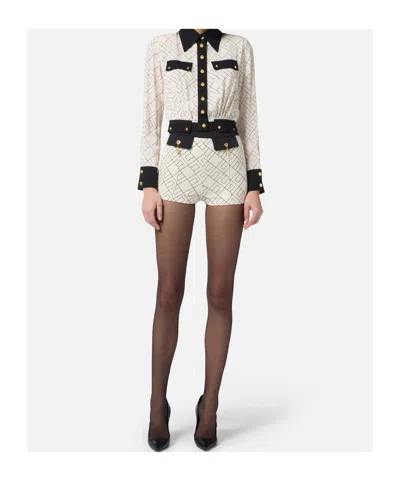 Elisabetta Franchi Bi-color Shirt With Gold Accents And Geometric Pattern In Neutral
