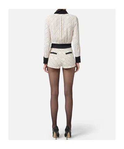 Elisabetta Franchi Bi-color Shirt With Gold Accents And Geometric Pattern In Neutral