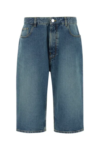 Alaïa Denim Knitted-band Bermuda Shorts In Blue