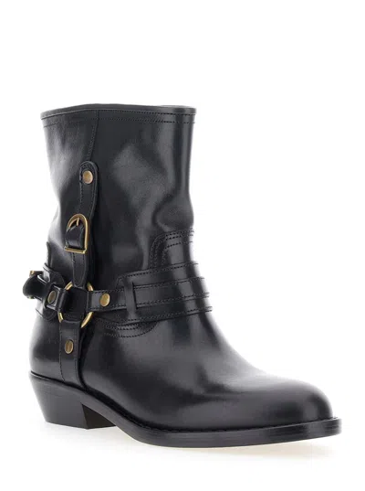 Isabel Marant 40mm Buckle-strap Leather Biker Boots In Multi