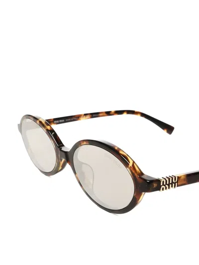 Miu Miu Oval-frame Sunglasses In Brown