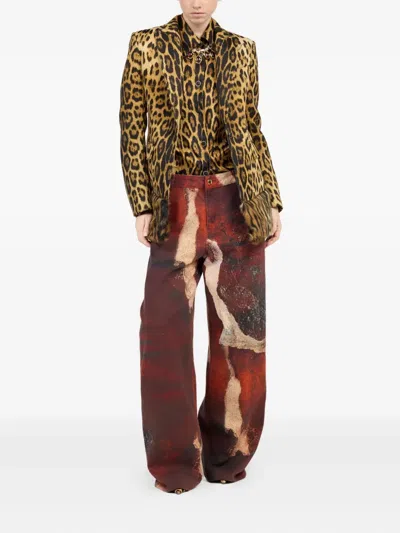 Roberto Cavalli Silk Shirt With Jaguar Skin Print In Brown