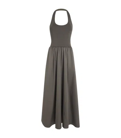 St Agni Gathered Halter Maxi Dress In Khaki