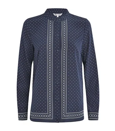 Veronica Beard Johnson Mixed Print Stretch Silk Button-up Shirt In Blue