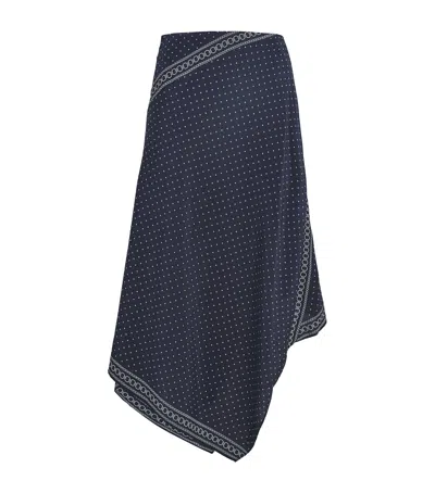 Veronica Beard Hartley Mixed Print Asymmetric Stretch Silk Skirt In Black