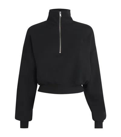 Éterne Cropped Cotton-blend Half-zip Sweatshirt In Black