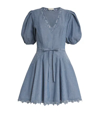 Ulla Johnson Embroidered Camila Mini Dress In Blue