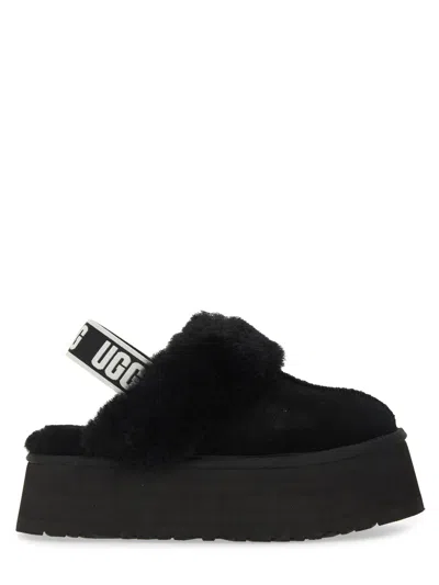 Ugg Black Leather Clog With Faux Fur And Elastic Back  In Black