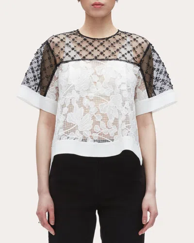3.1 Phillip Lim Corded Lace Organza Short-sleeve Flounce Top In White