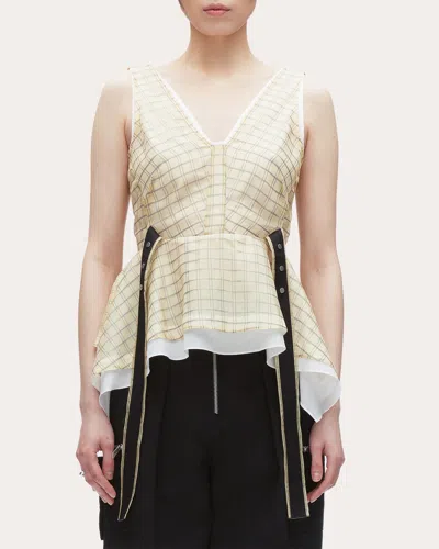3.1 Phillip Lim Sleeveless Plaid Organza Flounce Top In Yellow