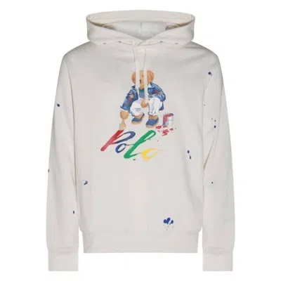 Polo Ralph Lauren Graphic Printed Drawstring Hoodie In White