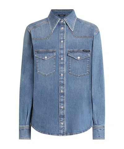 Dolce & Gabbana Denim Cotton Shirt With Chest Pockets In Black