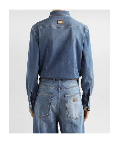 Dolce & Gabbana Denim Cotton Shirt With Chest Pockets In Black