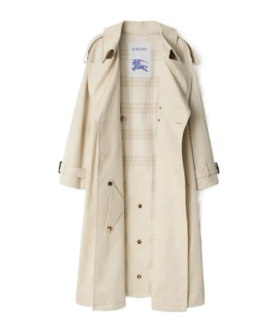 Burberry Light Beige Cotton Fitzrovia Trench Coat Women In Neutral