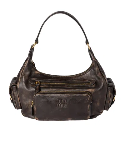 Miu Miu Zip Front Gold Side Top Handle In Brown