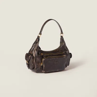 Miu Miu Zip Front Gold Side Top Handle In Brown