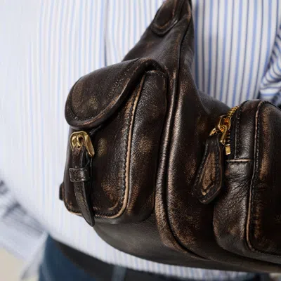 Miu Miu Zip Front Gold Side Top Handle In Brown