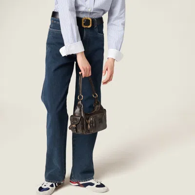 Miu Miu Zip Front Gold Side Top Handle In Brown