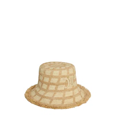Celine Triomphe Bob In Check Raffia In Brown