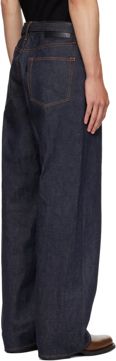 Sacai Navy Belted Jeans In Blue