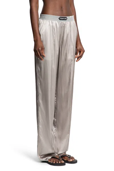 Tom Ford Wide-leg Trousers With Satin Finish In Metallic